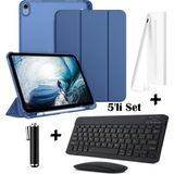 M.TK Moveteck Apple iPad 11 (A16) 2025 10. Nesil 10.9 Uyumlu Smart Flip Kılıf + Bluetoothlu Klavye + Mause + Dokunmatik Kalem Avuç Içi Red Özellikli 5'li Set - iPad A16 / 10. Nesil - Lacivert