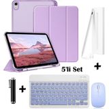M.TK Moveteck Apple iPad 11 (A16) 2025 10. Nesil 10.9 Uyumlu Smart Flip Kılıf + Bluetoothlu Klavye + Mause + Dokunmatik Kalem Avuç Içi Red Özellikli 5'li Set - iPad A16 / 10. Nesil - Lila