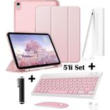 M.TK Moveteck Apple iPad 11 (A16) 2025 10. Nesil 10.9 Uyumlu Smart Flip Kılıf + Bluetoothlu Klavye + Mause + Dokunmatik Kalem Avuç Içi Red Özellikli 5'li Set - iPad A16 / 10. Nesil - Rose Gold