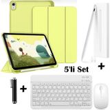 M.TK Moveteck Apple iPad 11 (A16) 2025 10. Nesil 10.9 Uyumlu Smart Flip Kılıf + Bluetoothlu Klavye + Mause + Dokunmatik Kalem Avuç Içi Red Özellikli 5'li Set - iPad A16 / 10. Nesil - Sarı