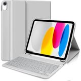 M.TK Moveteck Apple iPad 11. Nesil A16 2025 / 10. Nesil Uyumlu Tablet Klavyeli Kılıf Kablosuz Bluetooth Özellikli Manyetik Standlı Q Kalem Bölmeli Klavyeli Tablet Kılıfı - İpad 10. Nesil 10.9 2022 - Gri