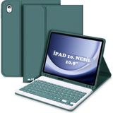 M.TK Moveteck Apple İpad 11.Nesil A16 2025/10. Nesil Uyumlu Tablet Klavyeli Kılıf Kablosuz Bluetooth Özellikli Manyetik Standlı Kapak A3354 A3355 A3356 - İpad 10. Nesil 10.9 2022 - Koyu Yeşil