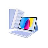 M.TK moveteck Apple Ipad 9.nesil 10.2 Uyumlu Tablet Bluetooth Özellikli Kablosuz Kalem Bölmeli Klavyeli Kılıf, Lila, Tek Ebat, 9.nesilklavye-lila