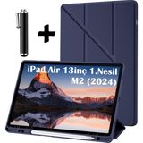M.tk moveteck Apple Ipad Air 13 Inç M2 Çip 2024 Uyumlu Tablet Kılıf Kalem Bölmeli Standlı Yumuşak Silikon Tablet Kılıfı + Kalem - Apple İpad Air 1. Nesil 13 inç - Lacivert