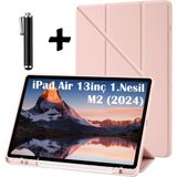 M.tk moveteck Apple Ipad Air 13 Inç M2 Çip 2024 Uyumlu Tablet Kılıf Kalem Bölmeli Standlı Yumuşak Silikon Tablet Kılıfı + Kalem - Apple İpad Air 1. Nesil 13 inç - Rose
