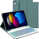 M.TK Moveteck Apple Ipad Air 4 ve 5 Nesil 10.9 Inç Tablet Klavyeli Kılıf Bluetoot Özellikli Kalem Bölmeli Standlı Manyetik Klavye - İpad Air 4 - Koyu Yeşil
