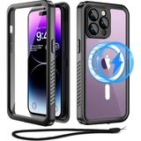M.TK Moveteck Apple Iphone 14 Pro Max Kılıf 360 Derece Su Geçirmez Telefon Kılıfı Toz Geçirmez Zırh Tank Kapak Case Military Waterproof Magsafe Destekli Arkası Şeffaf Armour Ip-68 - Siyah