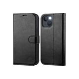 m.tk moveteck Apple iPhone 15 ile Uyumlu Kılıf, 360° Tam Kaplar, Deri Dokulu, Kapaklı Cüzdan, Standlı, Kartvizitli, Kopçalı, Siyah