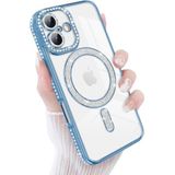 m.tk moveteck Apple iPhone 17 ile Uyumlu Kılıf, Simli Taşlı Lens Korumalı, Arkası Şeffaf Kenarı Renkli, Magsafe Kapak, Mavi