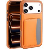 M.TK Moveteck Apple Iphone 17 Pro Max Kılıf Kamera Korumalı Kartlıklı Cüzdanlı Renkli Tuşlu Deri Tasarımlı Silikon Kapak - Turuncu