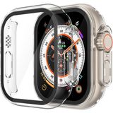 M.TK Moveteck Apple Watch Ultra 49MM Uyumlu Kasa ve Ekran Koruyucu 360 Tam Koruma Sert Pc Silikon Sport Watch Yazılı - Şeffaf