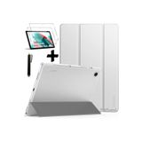 M.TK moveteck Galaxy Tab A8 10.5 inç Sm-X200 Uyumlu Tablet Kılıfı Akıllı Smart Uyku Modlu + Ekran Camı +Kalem Set, Acık Gri, Tek Ebat, x200-smart-set-gri