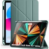 M.TK Moveteck Honor Pad X8B/X8A 11 Inç Uyumlu Tablet Kılıf Yumuşak Kalem Bölmeli Akıllı Uyku Modlu Standlı Kapak - Koyu Yeşil