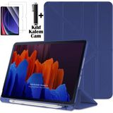 M.TK Moveteck Honor Pad X9A 11.5 Inç 2025 Kılıf Kalem Bölmeli Katlanabilir Standlı Yumuşak Silikon Akıllı Kapak + Ekran Koruyucu Cam + Dokunmatik Kalem 3lü Set - Lacivert