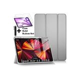 m.tk moveteck iPad Air 11 2024 ile Uyumlu Kılıf, Akıllı Uyku Modu, Kalem Bölmeli, Standlı, Açık Gri + Cam Koruyucu + Kalem Seti