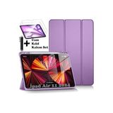 M.TK moveteck İpad Air 11 2024 Uyumlu Kılıf Akıllı Smart Uyku Modlu Kalem Bölmeli Renkli Standlı + Cam + Kalem Set, Koyu Mor, Tek Ebat, KalemlikliSmartSET-air11-koyumor