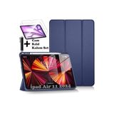 M.TK moveteck İpad Air 11 2024 Uyumlu Kılıf Akıllı Smart Uyku Modlu Kalem Bölmeli Renkli Standlı + Cam + Kalem Set, Lacivert, Tek Ebat, KalemlikliSmartSET-air11-lacivert