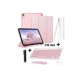 m.tk moveteck iPad Air 11 inç ile Uyumlu Flip Kılıf, Bluetooth Klavye, Mouse ve Stylus Kalem Seti, Rose Gold