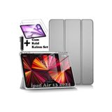 M.TK moveteck İpad Air 13 2024 Uyumlu Kılıf Akıllı Smart Uyku Modlu Kalem Bölmeli Renkli Standlı + Cam + Kalem Set, Açık Gri, Tek Ebat, KalemlikliSmartSET-air13-gri