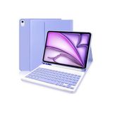 M.TK moveteck İpad Air 13 Inç M2 Çip 2024 Uyumlu Bluetooth Özellikli Standlı Kalem Bölmeli Klavyeli Kılıf, Lila, Tek Ebat, Klavye-İpadAir13-lila
