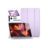 M.TK moveteck İpad Pro 11inç M4 2024 Uyumlu Kılıf Akıllı Smart Uyku Modlu Kalem Bölmeli Renkli Standlı Cam Kalem, Lila, Tek Ebat, KalemlikliSmartSET-11pro2024-lila