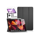 M.TK moveteck İpad Pro 11inç M4 2024 Uyumlu Kılıf Akıllı Smart Uyku Modlu Kalem Bölmeli Renkli Standlı Cam Kalem, Siyah, Tek Ebat, KalemlikliSmartSET-11pro2024-siyah
