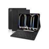 M.TK moveteck İpad Pro 13 Inç M4 Çip 2024 Uyumlu Bluetooth Özellikli Standlı Kalem Bölmeli Klavyeli Kılıf, Siyah, Tek Ebat, KLAVYE-PRO13-SİYAH