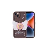 M.TK moveteck İphone 13 Kılıf Yumuşak Renkli Lansman Silikon 6D Kelebek Figürlü Papyon Desenli Çıkıntılı Kenarlı, Kahverengi, Tek Ebat, kapya-ip13-kahverengi