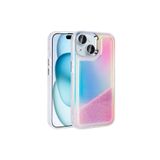 M.TK moveteck İphone 15 Kılıf Boncuklu Parlak Hologramlı Sıvı Kum Taşlı Metal Çerceveli Hassas Butonlu Pul Silikon, Mor, Tek Ebat, kumul-15-mor