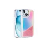 M.TK moveteck İphone 15 Kılıf Boncuklu Parlak Hologramlı Sıvı Kum Taşlı Metal Çerceveli Hassas Butonlu Pul Silikon, Pembe, Tek Ebat, kumul-15-pembe