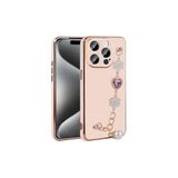 M.TK moveteck İphone 15 Pro Max Kılıf Kenarları Gold Detaylı Kalp Desenli El Geçmeli Parlak Renkli Yumuşak Silikon, Pembe, Tek Ebat, taka-15promax-pembe1