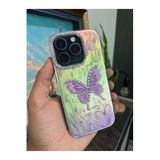m.tk moveteck iPhone 16 Pro Max Kılıf, Kamera Çercevesi Taşlı, Hologram 3D Desenli, Renk Yansımalı, Haki