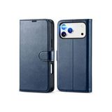 m.tk moveteck iPhone 17 Pro Max ile Uyumlu Kılıf, 360 Tam Kaplar, Deri Dokulu, Kapaklı Cüzdan, Standlı, Kartvizitli, Kopçalı, Lacivert
