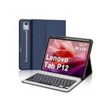 m.tk moveteck Lenovo Tab P12 12.7 inç ile Uyumlu Tablet Klavyeli Kılıf, Bluetooth, Kalem Bölmeli, Lacivert