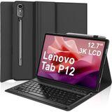 M.TK Moveteck Lenovo Tab P12 12.7 Inç Uyumlu Tablet Klavyeli Kılıf Kablosuz Bluetooth Akıllı Kalem Bölmeli Tükçe Q Klavyeli Tablet Kılıfı - Lenovo P12 - Siyah