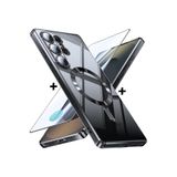 m.tk moveteck Samsung Galaxy S22 Ultra ile Uyumlu Kılıf, Magsafe, Renkli Kenarlı, Arkası Şeffaf Silikon + Ekran Koruyucu Cam Set, Siyah