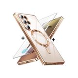 m.tk moveteck Samsung Galaxy S22 Ultra ile Uyumlu Kılıf, Magsafe, Renkli Kenarlı, Şeffaf Silikon, Ekran Koruyucu Cam Set, Gold