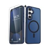 m.tk moveteck Samsung Galaxy S23 Fe ile Uyumlu Kılıf, Mat Magsafe Şarj Özellikli, Yumuşak Kenarlı, Ekran Koruyucu Cam Set, Lacivert