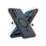 m.tk moveteck Samsung Galaxy S23 Ultra ile Uyumlu Kılıf, Mat Magsafe Şarj Özellikli, Yumuşak Kenarlı, Ekran Koruyucu Cam Set, Siyah