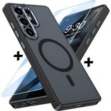 M.tk moveteck Samsung Galaxy S23 Ultra Kılıf Mat Magsafe Şarj Özellikli Hassas Butonlu Yumuşak Renkli Kenarlı + Ekran Koruyucu Cam Set 2in1 - Siyah