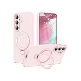 m.tk moveteck Samsung Galaxy S24 Fe ile Uyumlu Kılıf, Magsafe Halkalı, Extra Standlı, İçi Kadife Yumuşak Silikon Kapak, Açık Pembe