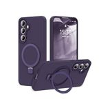 m.tk moveteck Samsung Galaxy S24 Fe ile Uyumlu Kılıf, Magsafe Halkalı, Extra Standlı, İçi Kadife Yumuşak Silikon Kapak, Derin Mor