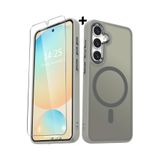 m.tk moveteck Samsung Galaxy S24 Plus ile Uyumlu Kılıf, Mat Magsafe Şarj Özellikli, Yumuşak Kenarlı, Ekran Koruyucu Cam Set, Gri
