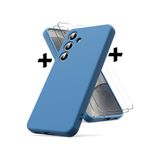 M.TK moveteck Samsung Galaxy S24 Plus Kılıf Kamera Korumalı Yumuşak Mat Silikon + 9h Ekran Koruyucu Cam 2'Li Set, Lacivert, Tek Ebat, premiumSET-s24plus-lacivert