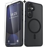 M.tk moveteck Samsung Galaxy S24 Plus Kılıf Mat Magsafe Şarj Özellikli Hassas Butonlu Yumuşak Renkli Kenarlı + Ekran Koruyucu Cam Set 2in1 - Siyah