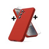 M.TK moveteck Samsung Galaxy S24 Plus Uyumlu Kılıf Kamera Korumalı Mat Silikon + 9h Ekran Koruyucu Cam 2'Li Set, Kırmızı, Tek Ebat, premiumSET-s24plus-red