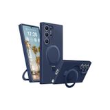 m.tk moveteck Samsung Galaxy S24 Ultra ile Uyumlu Kılıf, Magsafe Halkalı, Extra Standlı, İçi Kadife Yumuşak Silikon Kapak, Lacivert