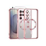 m.tk moveteck Samsung Galaxy S24 Ultra ile Uyumlu Kılıf, Magsafe, Renkli Kenarlı, Arkası Şeffaf Silikon, Ekran Koruyucu Cam Set, Rose Gold