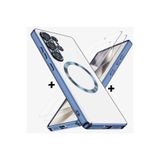 m.tk moveteck Samsung Galaxy S24 Ultra ile Uyumlu Kılıf, Magsafe, Renkli Kenarlı, Şeffaf Silikon, Ekran Koruyucu Cam Set, Mavi