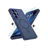 m.tk moveteck Samsung Galaxy S24 Ultra ile Uyumlu Kılıf, Mat Magsafe Şarj Özellikli, Yumuşak Kenarlı, Ekran Koruyucu Cam Set, Lacivert